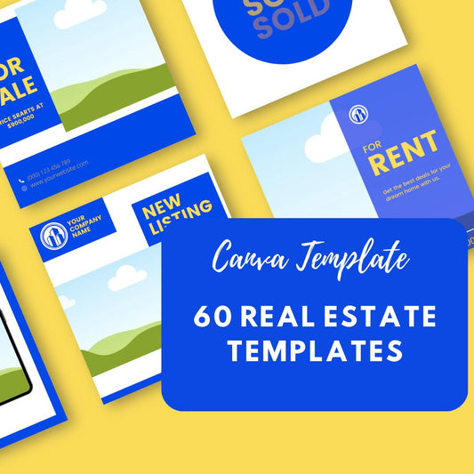 60 Real Estate Canva Templates | Social Media Marketing | Just Listed, For Sale & Open House Graphics | Realtor Branding | Digital Download - Social Canvas
