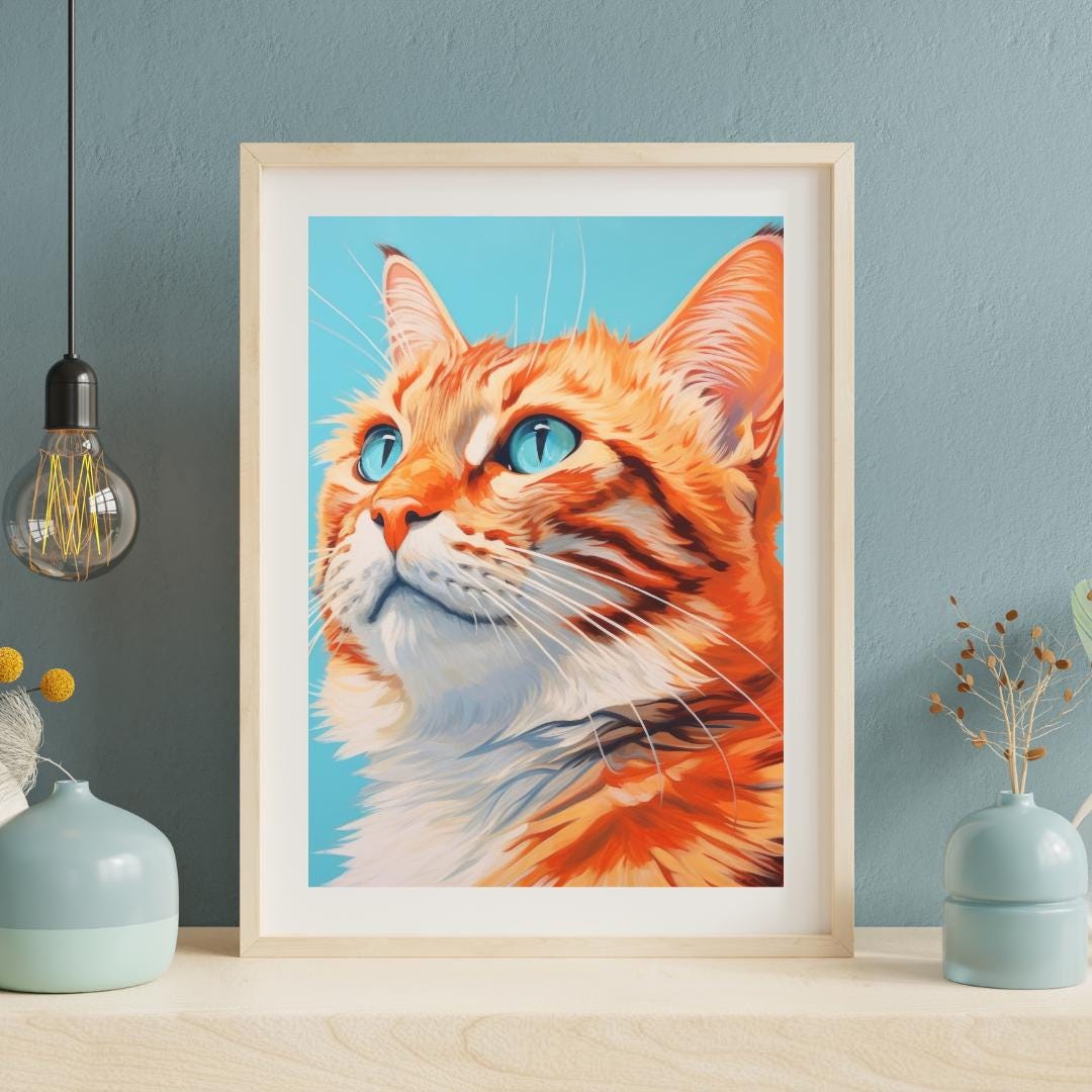 Majestic Orange Tabby Cat Digital Portrait - Vibrant Feline Wall Art - Social Canvas