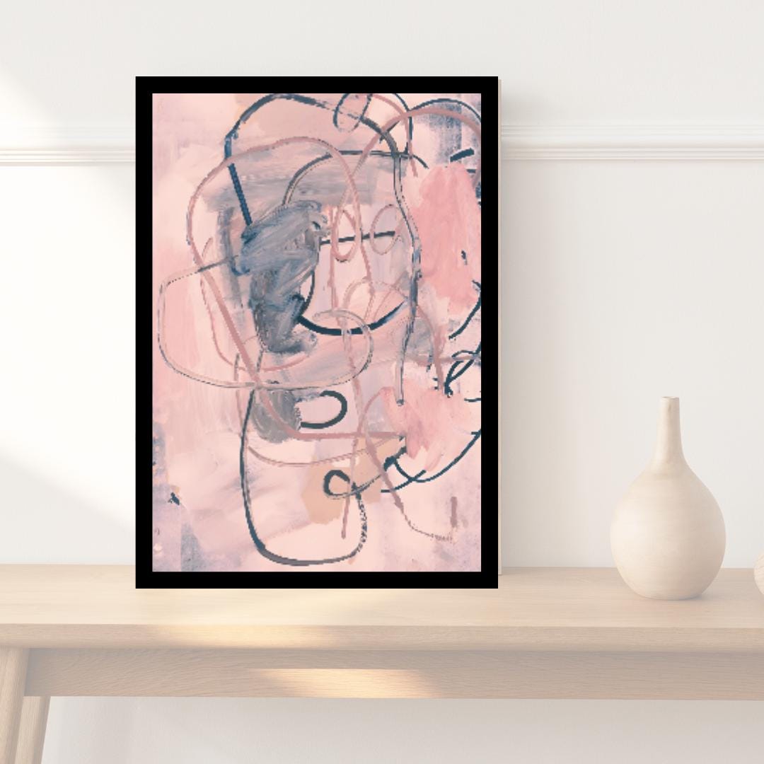 Abstract Pink and Grey Wall Art | Modern Minimalist Expressionist Painting | Pastel Swirls and Shapes for Contemporary Home or Office Decor - Social Canvas
