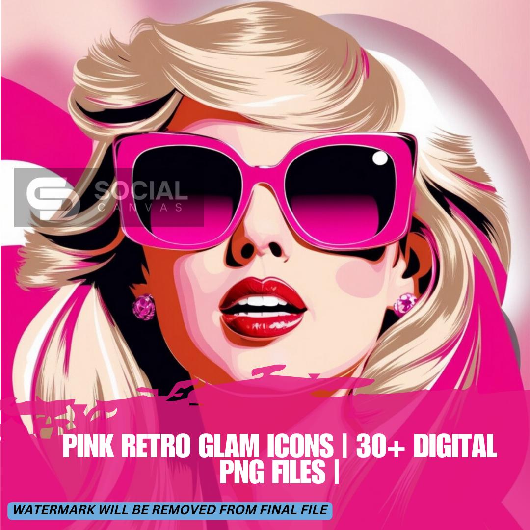 Pink Retro Glam Icons | 30+ Digital PNG Files | Stylish Sunglasses Fashion Artwork for Prints, Crafts, and Digital Design - Social Canvas