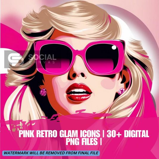 Pink Retro Glam Icons | 30+ Digital PNG Files | Stylish Sunglasses Fashion Artwork for Prints, Crafts, and Digital Design - Social Canvas