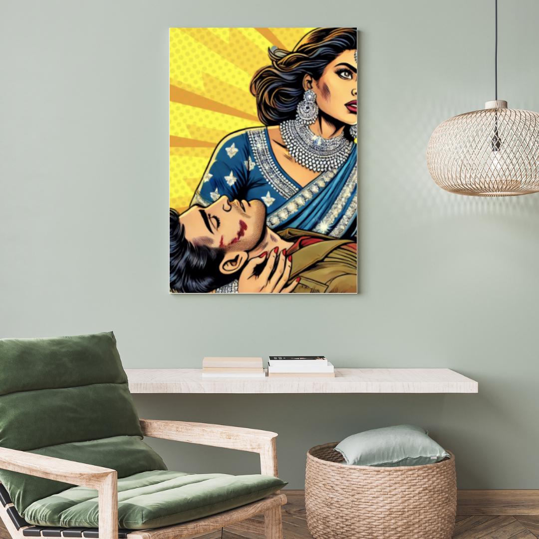 Dramatic Bollywood Pop Art Scene - | Pop Art Digital Print | Indian Pop Art Style Print | Bollywood Art - Free Bonus Prints - Social Canvas
