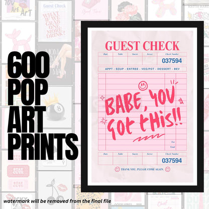 Babe, You Got This! Pink Guest Check Pop Art Printable - Motivational Wall Art for Modern Spaces | 600 Pop Art Prints Bundle - Social Canvas