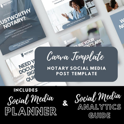 Notary Social Media Template Bundle | Canva Notary Marketing Kit | Social Media Planner and Analytics Guide - Social Canvas