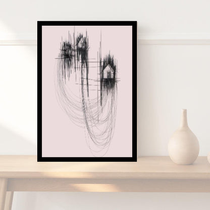 Minimalist Abstract Line Art | Black and Pink Modern Wall Art | Contemporary House Sketch Design for Home or Office Decor - Social Canvas