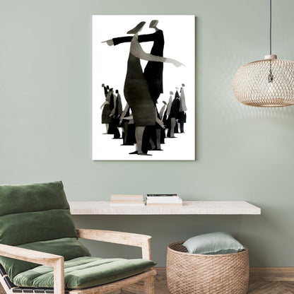 Abstract Figurative Art Print | Modern Black and White Group Composition | Minimalist Contemporary Wall Decor - Social Canvas