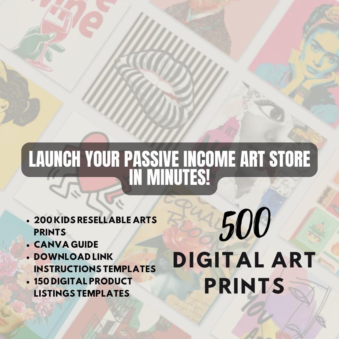 MRR Etsy Starter Kit | 500 Digital Art Prints | Passive Income Etsy Business | Faceless Marketing Guide | Digital Download - Social Canvas