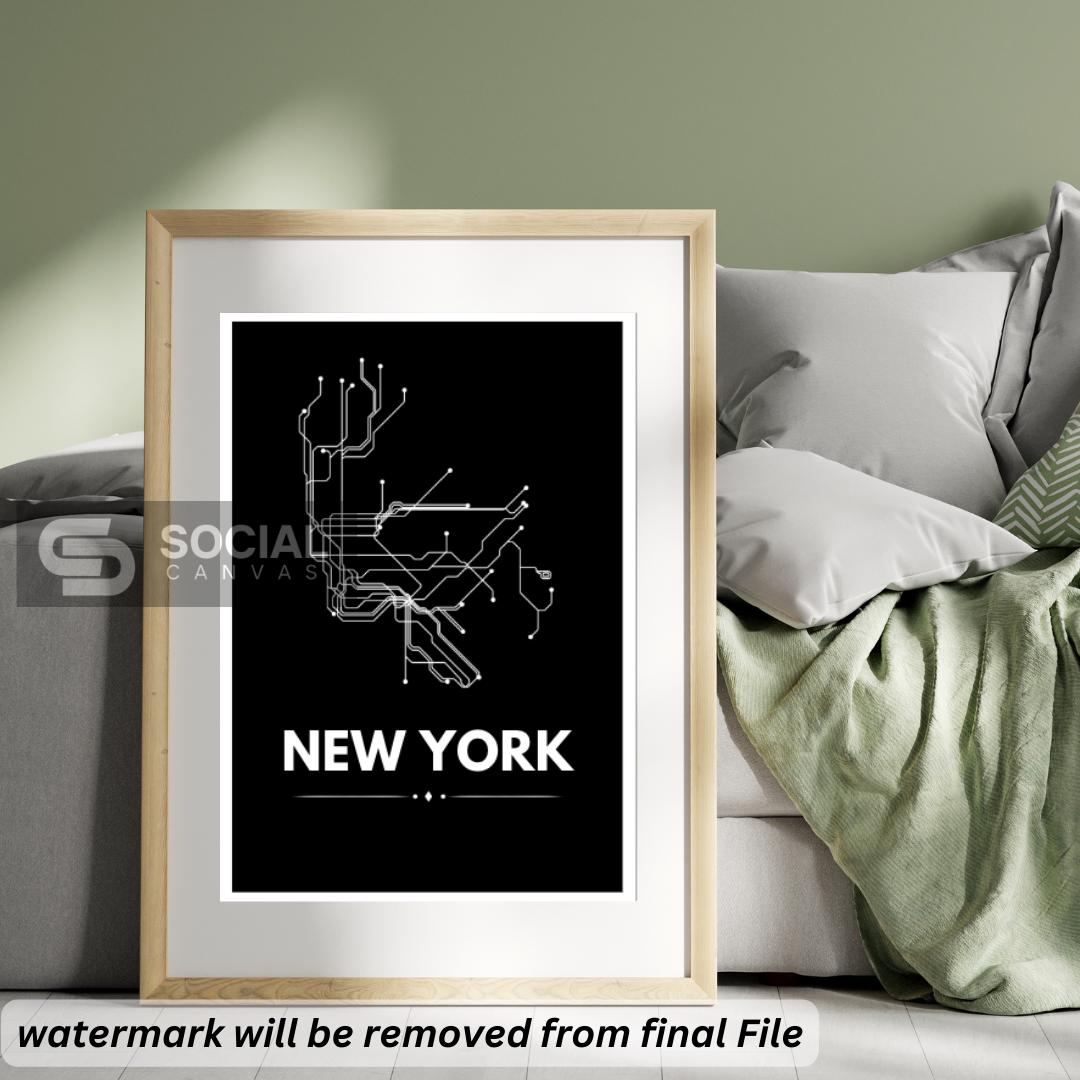 Modern 5 Subway Art Prints, New York, Paris, London, Berlin Minimalist Black and White City Map Poster, Contemporary Urban Wall Art - Social Canvas