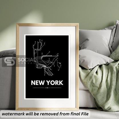 Modern 5 Subway Art Prints, New York, Paris, London, Berlin Minimalist Black and White City Map Poster, Contemporary Urban Wall Art - Social Canvas