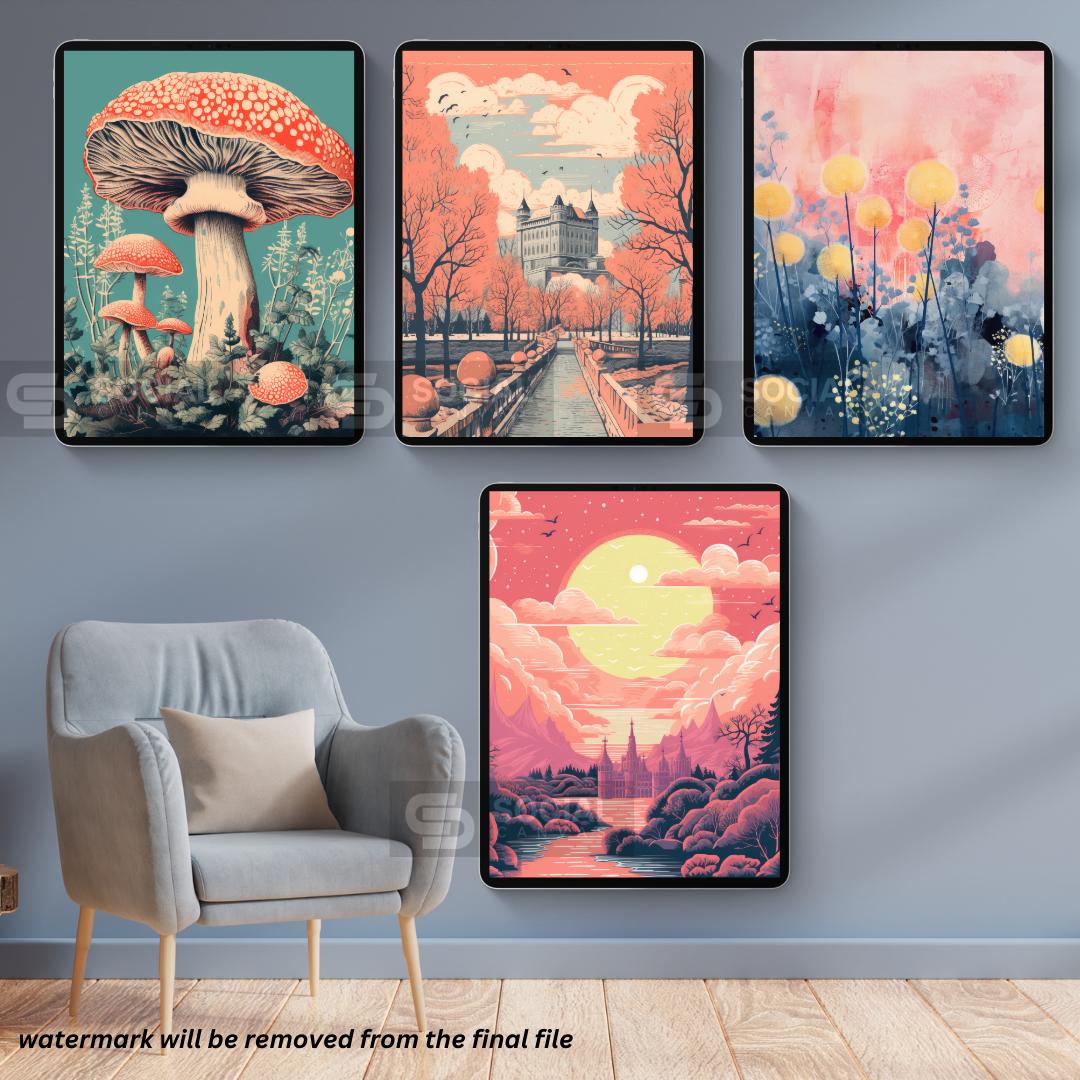 Elegant Flamingo Tropical Art Print - Vibrant Wildlife Poster with Palm Trees - 200 Mega Bundle - Printable Wall Art - Social Canvas