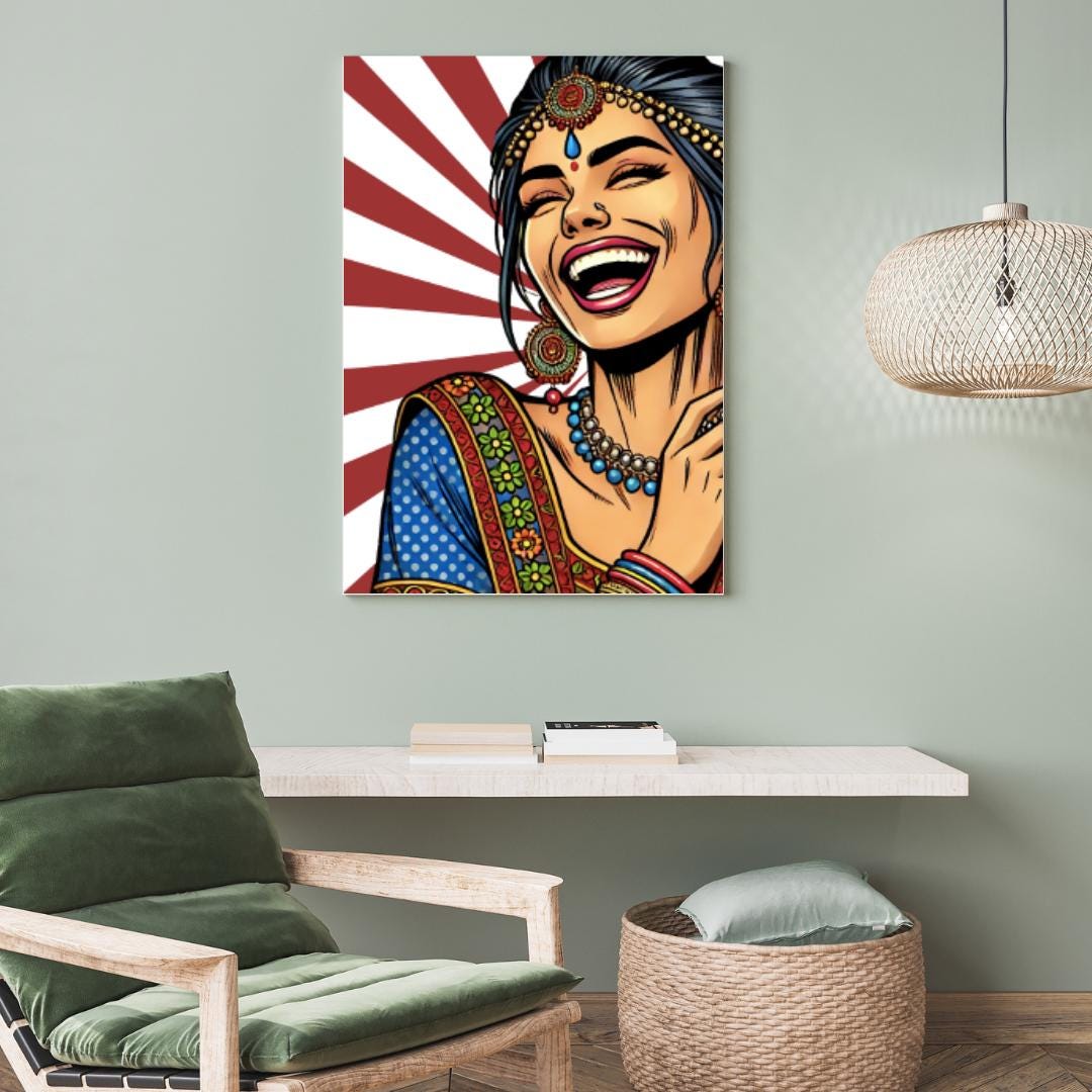 Vibrant Indian Woman Laughing | Pop Art Digital Print | Indian Pop Art Style Print | Bollywood Art - Free Bonus Prints - Social Canvas