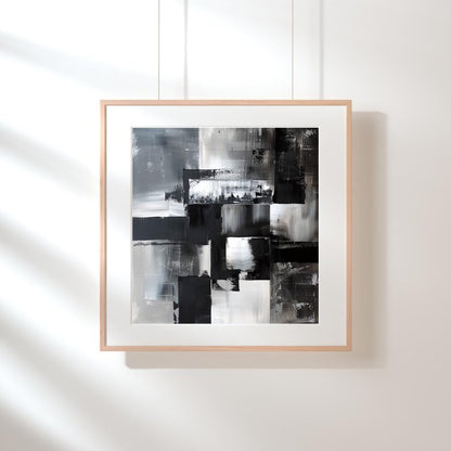 Monochrome Abstract Wall Art Print | Black and White Geometric Art | Modern Minimalist Home Decor | Contemporary Textured Painting - Social Canvas
