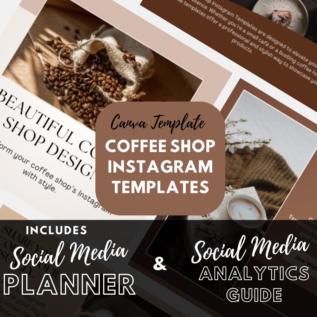Coffee Shop Instagram Templates | Social Media Planner and Analytics Guide | Café Social Media Kit | Instagram, Pinterest and Facebook - Social Canvas