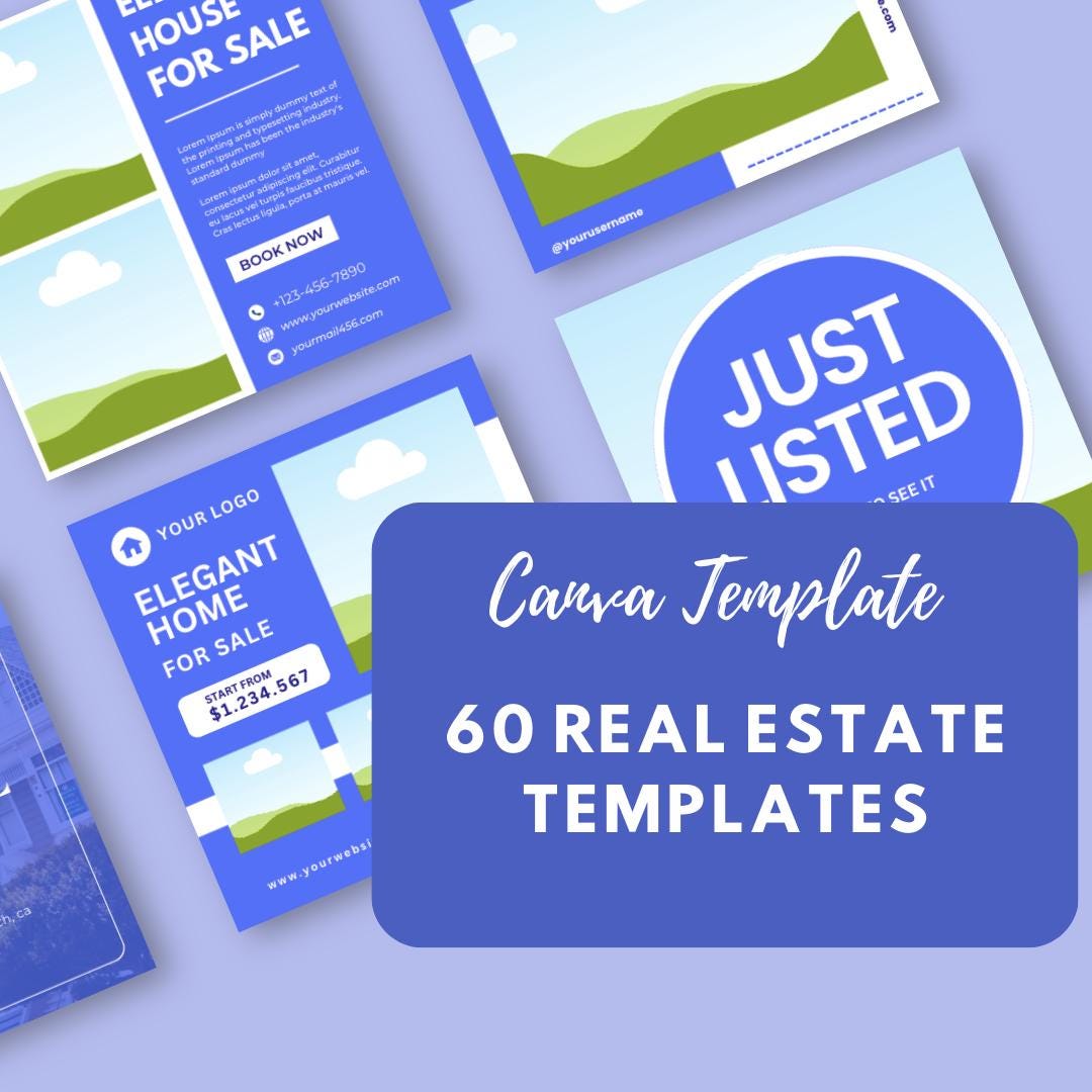 60 Real Estate Templates Canva | Social Media | Marketing Graphics | Just Listed, Open House and Sold Templates | Editable and Customizable - Social Canvas