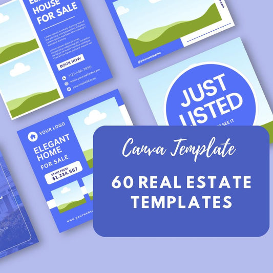 60 Real Estate Templates Canva | Social Media | Marketing Graphics | Just Listed, Open House and Sold Templates | Editable and Customizable - Social Canvas