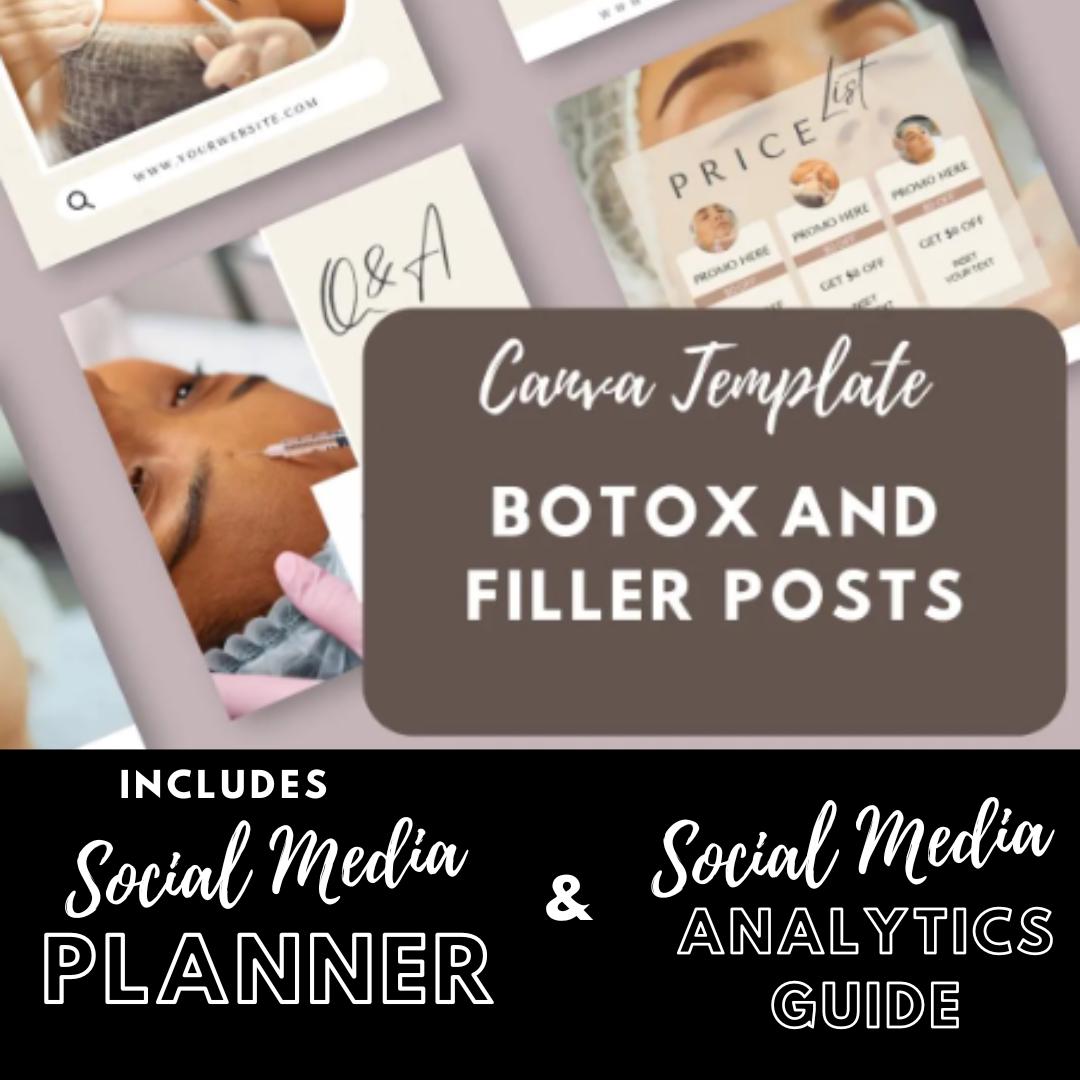Botox & Filler Social Media Canva Templates | Med Spa and Aesthetic Injector Marketing Kit | Social Media Planner, Analytics Guide - Social Canvas