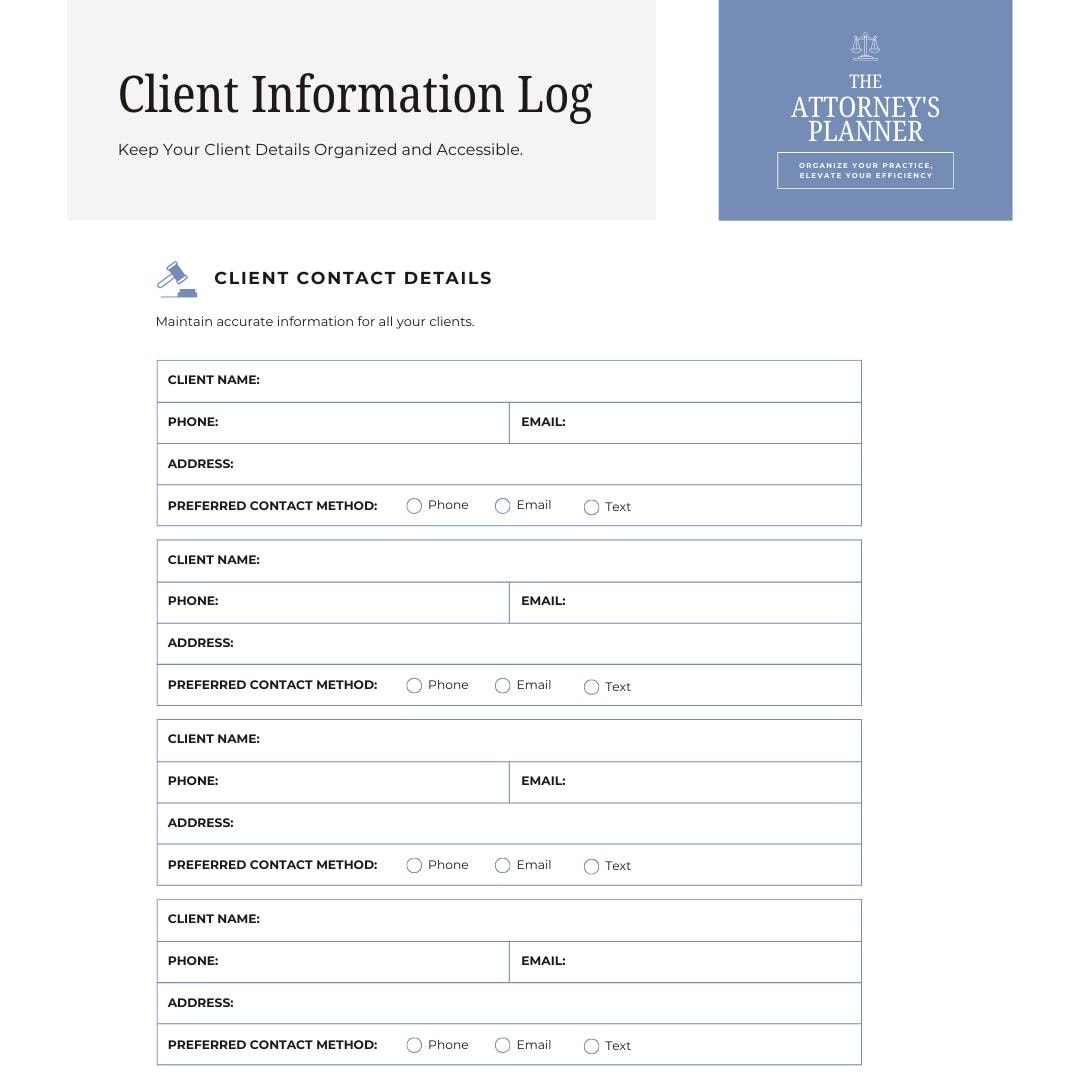 Attorney Planner | Case & Client Organizer | Law Firm Management and Billing Tracker - Social Canvas