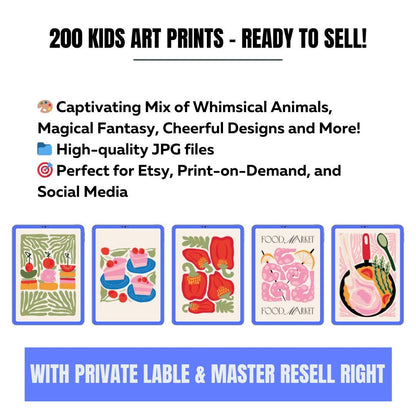 100 Food Art Prints | Resellable Digital Art Bundle + Canva Guide + SEO Listing Templates | MRR Digital Download - Social Canvas