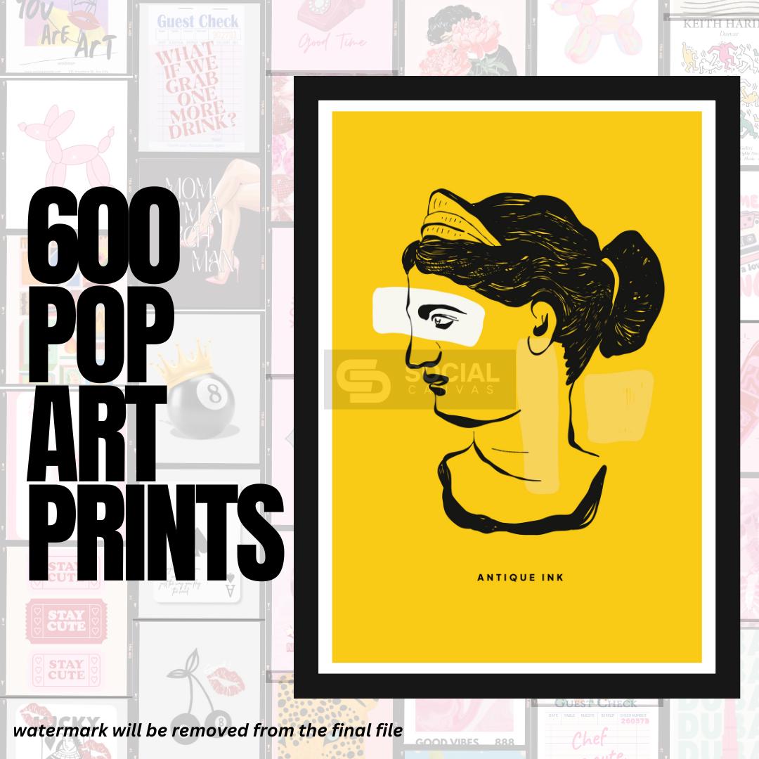Antique Ink Profile - Modern Pop Art with Classic Charm - Iconic Pop Art Print | 600 Pop Art Prints Bundle - Social Canvas