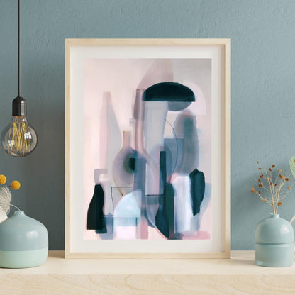 Abstract Still Life Bottles Art Print | Modern Minimalist Pastel Wall Decor | Contemporary Home and Office Artwork - Social Canvas