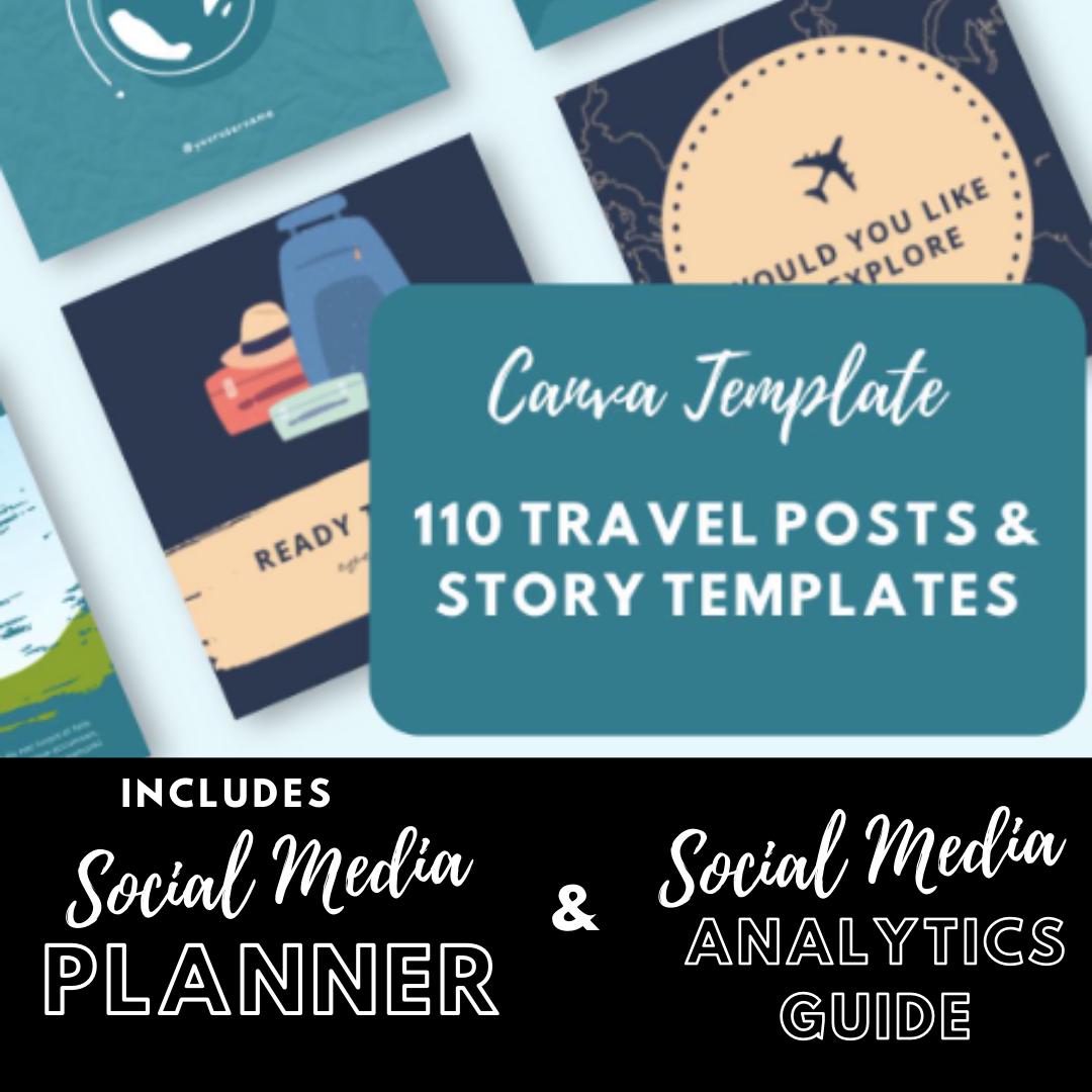 110 Travel Instagram Post and Story | Travel Blogger | Aesthetic Travel Graphics Social Media Planner, Analytics Guide - Social Canvas