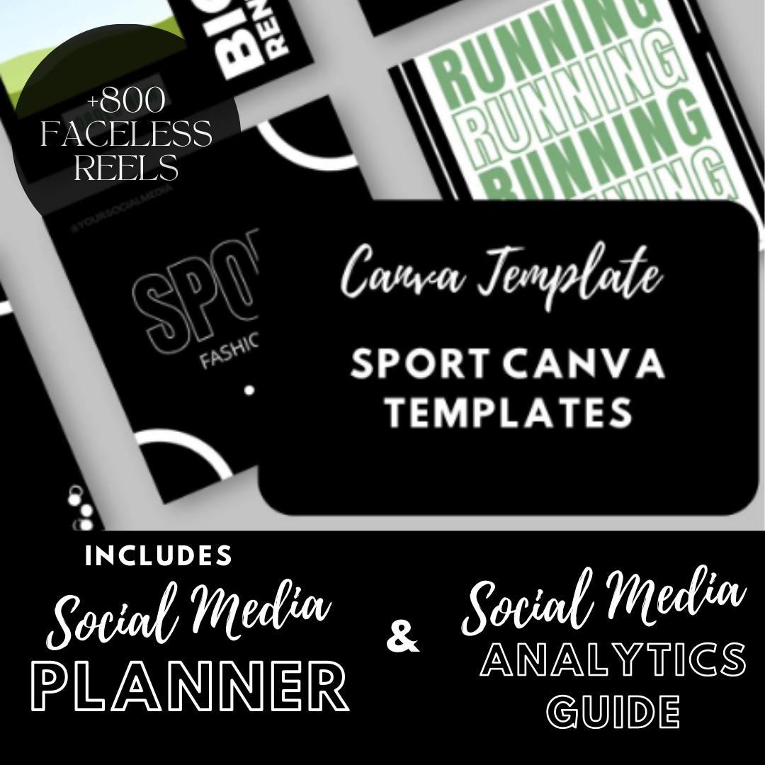 Sports Canva Templates | Gym, Workout and Sportswear Branding | Social Media Planner, Analytics Guide | 800 Faceless Videos - Social Canvas