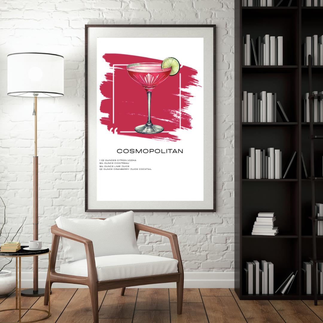 Cosmopolitan Recipe Art Print - Elegant Cocktail Wall Art for Home Bars - Social Canvas