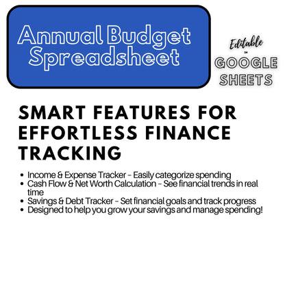 Annual Budget Spreadsheet | Editable Google Sheets Template | Business & Household Budget Planner | 2025 Financial Tracker - Social Canvas