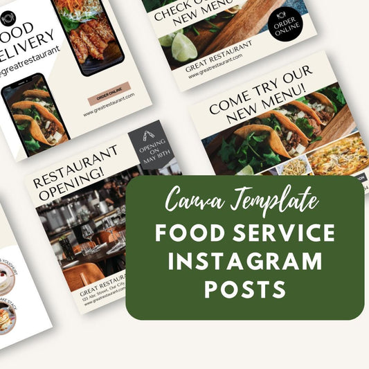 Food Service Social Media Canva Templates | Restaurant, Café & Food Delivery Marketing Kit for Instagram and Pinterest - Social Canvas