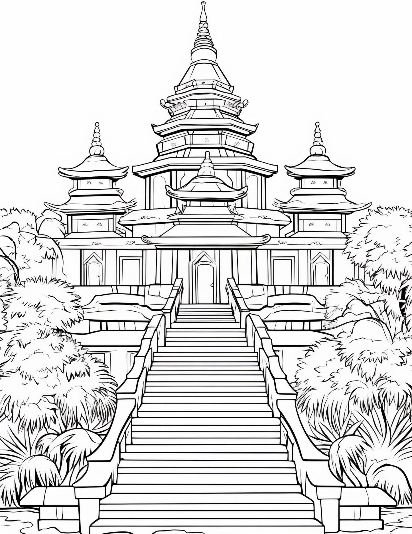 Temple Coloring Book | 25-Page Canva Template with Sacred Architecture Designs | Spiritual & Cultural Landmark Coloring Pages - Social Canvas