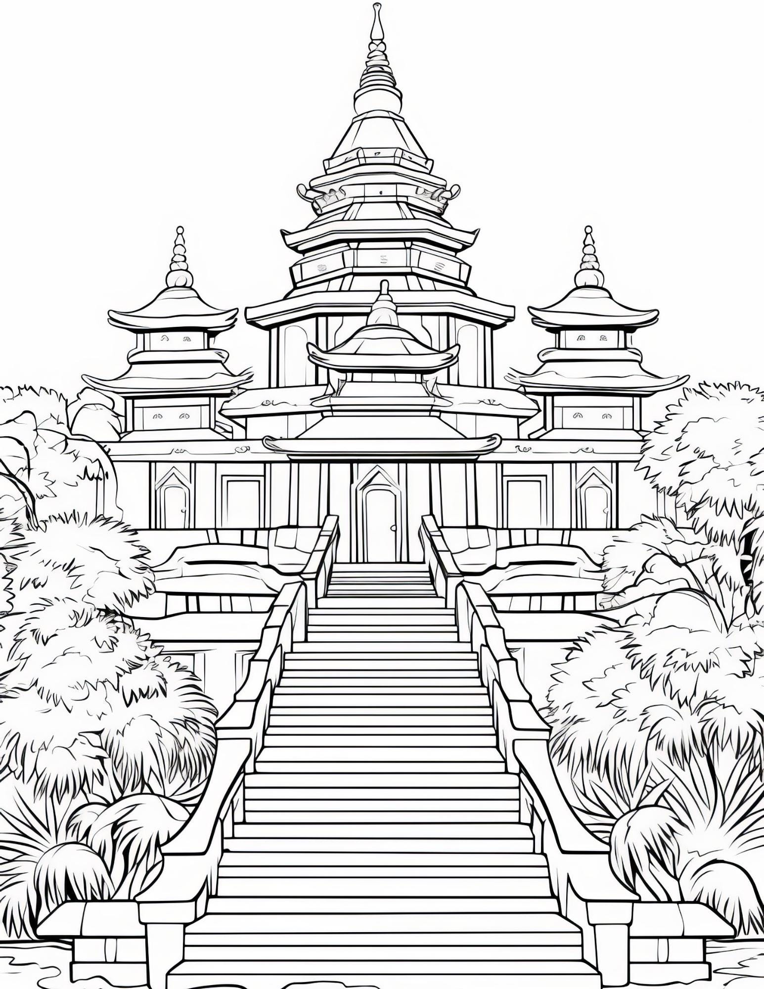 Temple Coloring Book | 25-Page Canva Template with Sacred Architecture Designs | Spiritual & Cultural Landmark Coloring Pages - Social Canvas