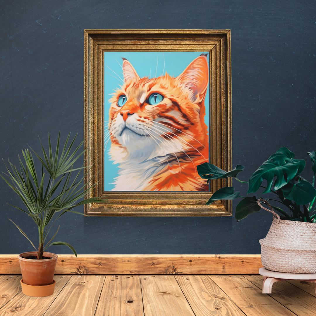 Majestic Orange Tabby Cat Digital Portrait - Vibrant Feline Wall Art - Social Canvas