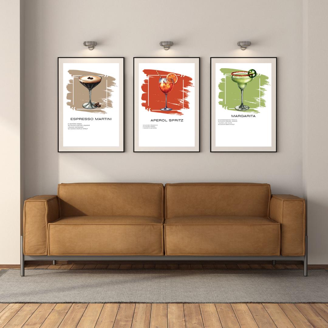 Set of 12 Cocktail Recipe Art Prints - Stylish Home Bar Wall Decor - Social Canvas