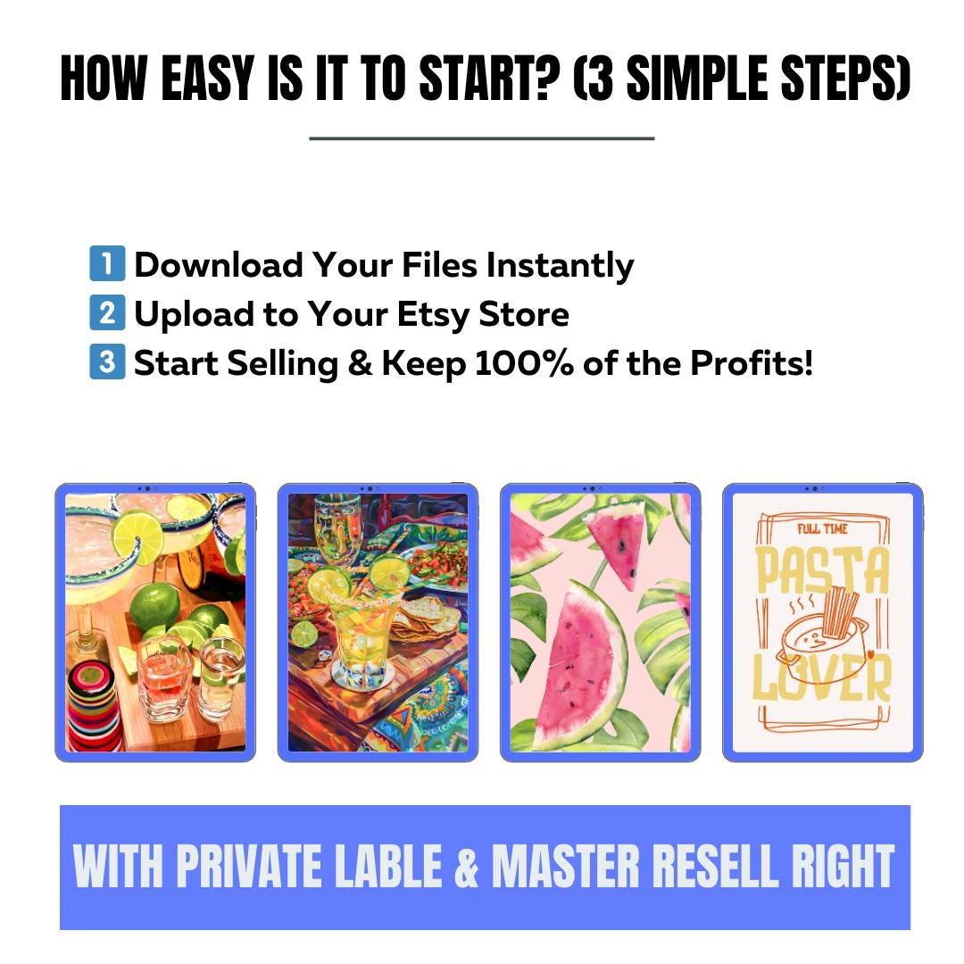 100 Food Art Prints | Resellable Digital Art Bundle + Canva Guide + SEO Listing Templates | MRR Digital Download - Social Canvas