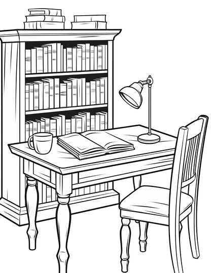 Bookstore Coloring Book | 26-Page Canva Template for Book Lovers & Creative Minds | Cozy Literary-Themed Coloring Pages | Digital Download - Social Canvas