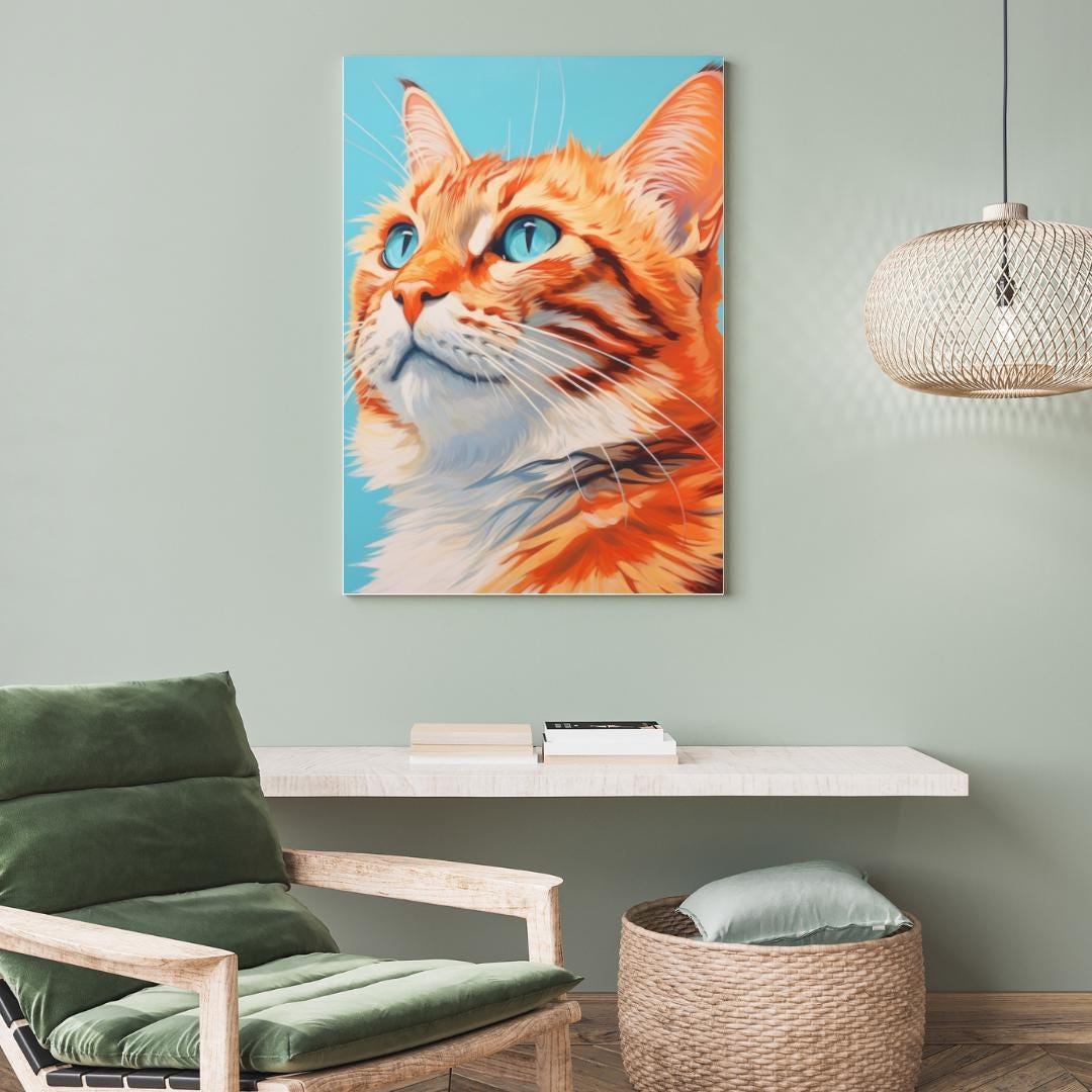 Majestic Orange Tabby Cat Digital Portrait - Vibrant Feline Wall Art - Social Canvas