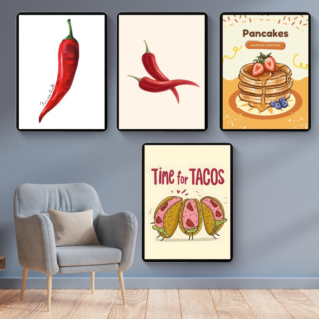 100 Food-Themed Art Prints | Printable Kitchen Wall Art | Retro, Aesthetic & Modern Food Illustrations | Instant Download - Social Canvas