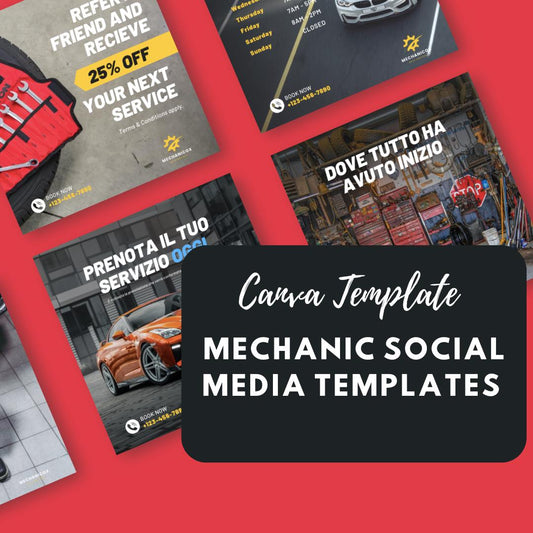 15 Mechanic Social Media Canva Templates | Canva Template Bundle | Editable Social Media Graphics - Social Canvas