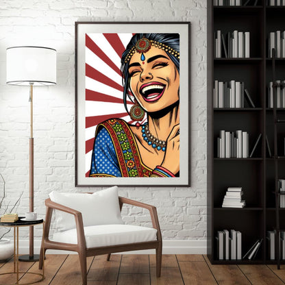 Vibrant Indian Woman Laughing | Pop Art Digital Print | Indian Pop Art Style Print | Bollywood Art - Free Bonus Prints - Social Canvas