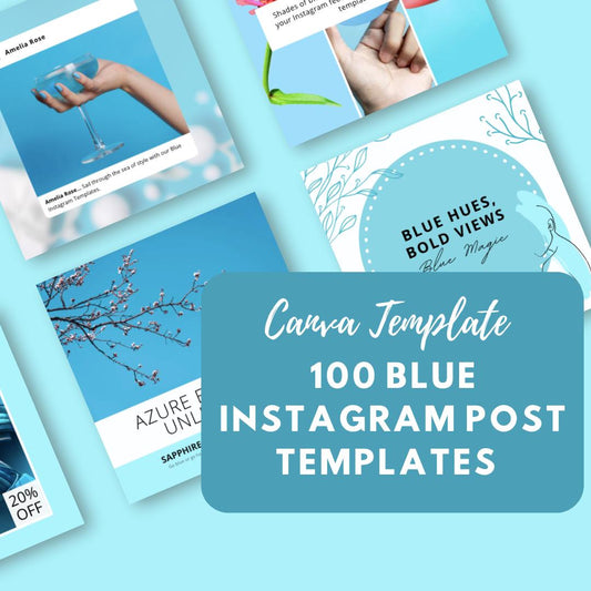 100 Blue Instagram Post Templates Canva | Social Media Graphics | Aesthetic IG Post Templates | Editable & Customizable | Digital Download - Social Canvas