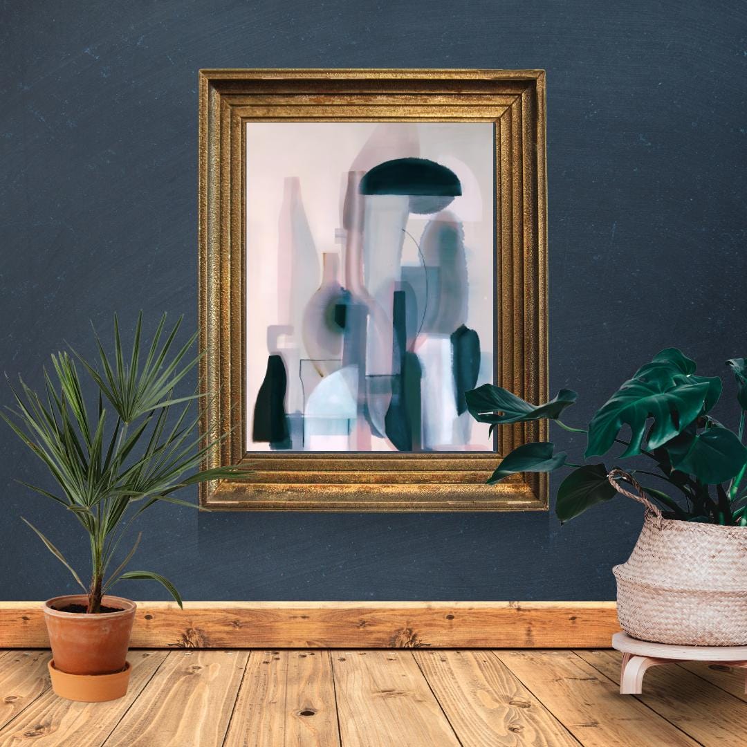 Abstract Still Life Bottles Art Print | Modern Minimalist Pastel Wall Decor | Contemporary Home and Office Artwork - Social Canvas