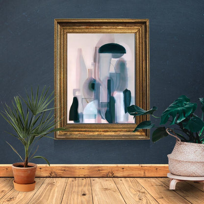 Abstract Still Life Bottles Art Print | Modern Minimalist Pastel Wall Decor | Contemporary Home and Office Artwork - Social Canvas