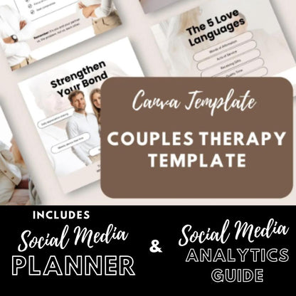 30 Couples Therapy Templates | Relationship Coaching, Marriage Counseling & Self-Help Content | Social Media Planner| Analytics Guide - Social Canvas