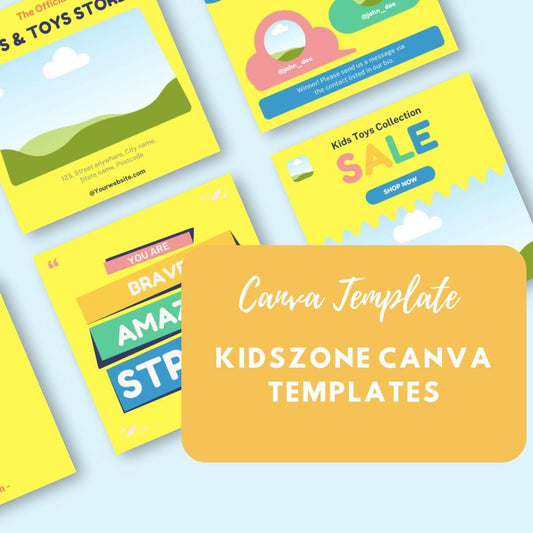 KidsZone Canva Templates | Kids Store and Toy Shop Social Media Kit | Bright and Playful Marketing Graphics | Digital Download - Social Canvas
