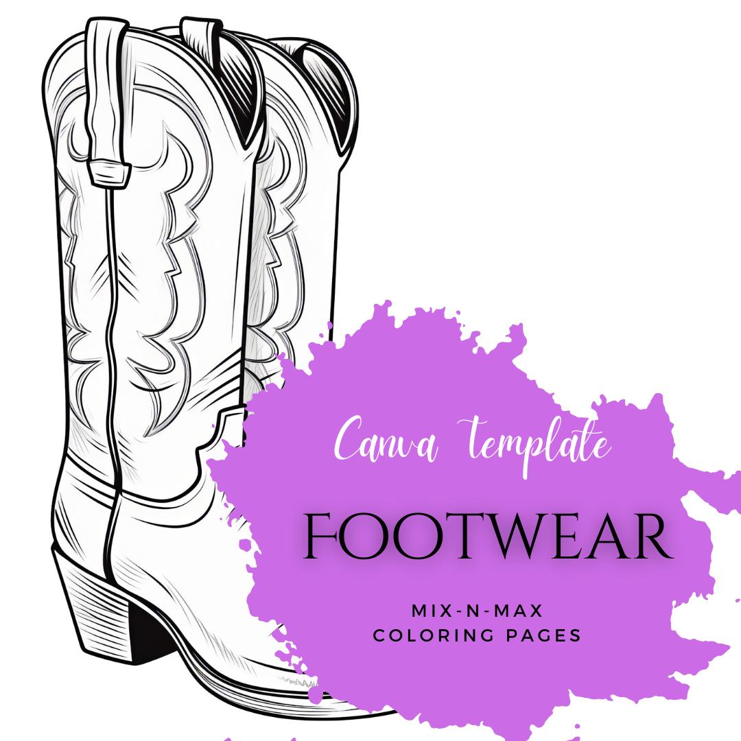 Footwear Coloring Book | 25-Page Canva Template Featuring Stylish Shoe Designs | Fun Coloring Pages for Fashion Lovers | Digital Download - Social Canvas