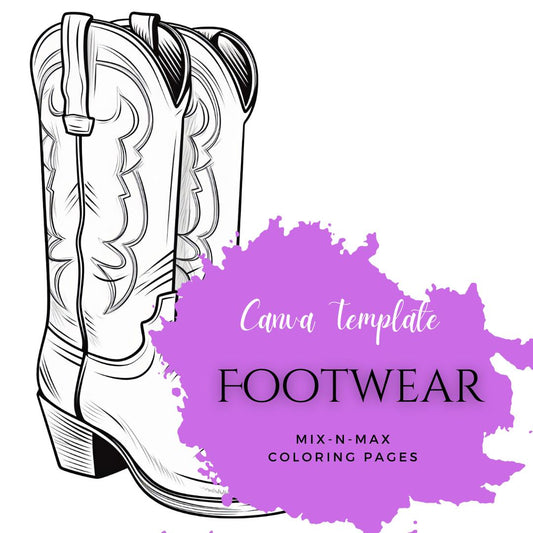 Footwear Coloring Book | 25-Page Canva Template Featuring Stylish Shoe Designs | Fun Coloring Pages for Fashion Lovers | Digital Download - Social Canvas