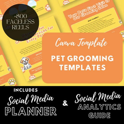 30 Pet Grooming Templates | Pet Care, Dog Grooming | Salon Marketing | Social Media Planner, Analytics Guide | 800 Faceless Videos - Social Canvas
