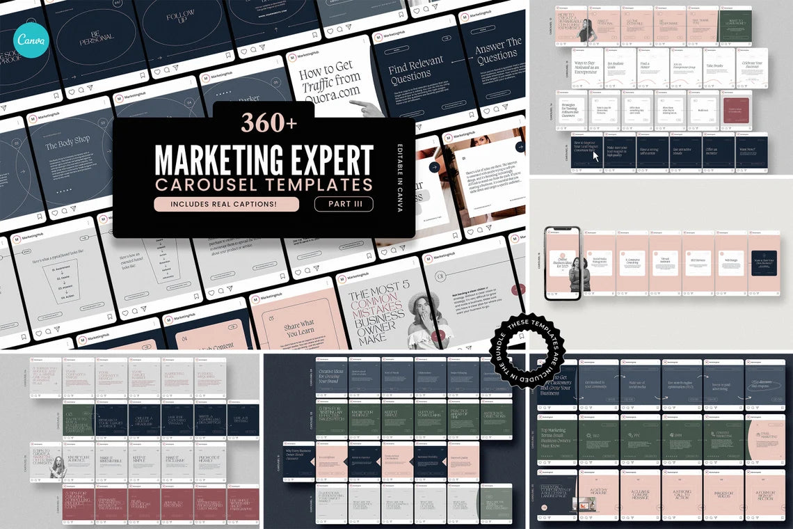 2100+ Instagram & Carousel Templates Kit – Canva Pack for Marketers with Captions