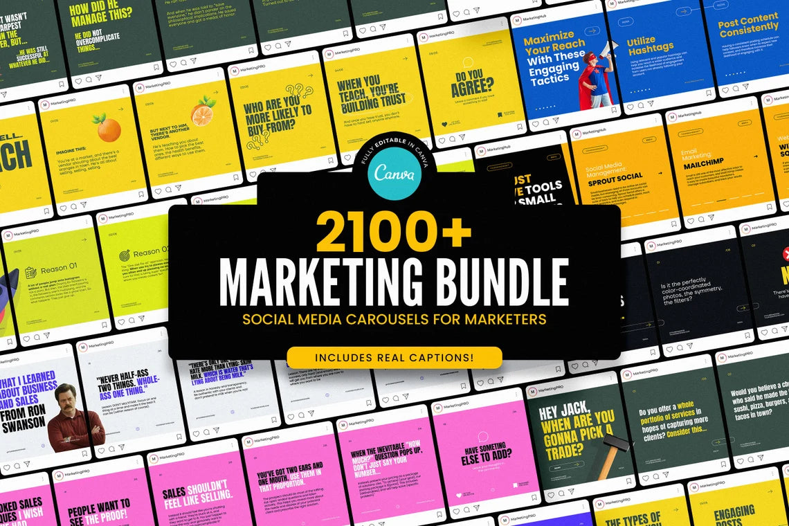 2100+ Instagram & Carousel Templates Kit – Canva Pack for Marketers with Captions