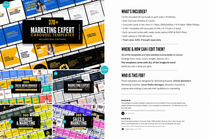 2100+ Instagram & Carousel Templates Kit – Canva Pack for Marketers with Captions